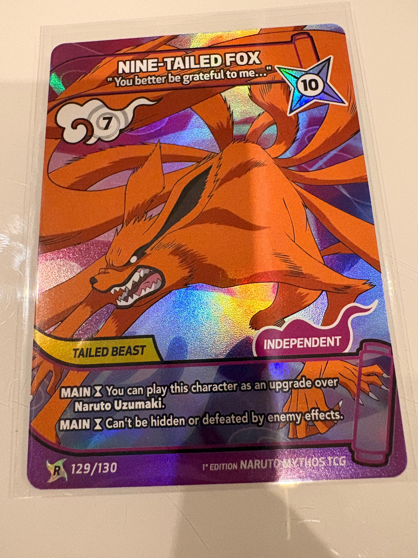 Carte Naruto Mythos TCG : Nine-Tailed Fox – “You better be grateful to me…” (Rare Holo) - 129/130 - 1st Edition