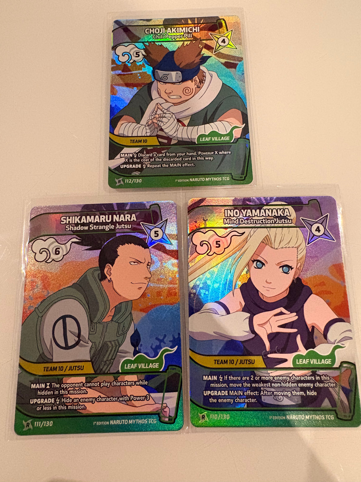 Lot Trio Ino-Shika-Chō / Team 10 (Rare Holo) – Shikamaru, Ino, Chōji - 1st Edition Naruto Mythos TCG