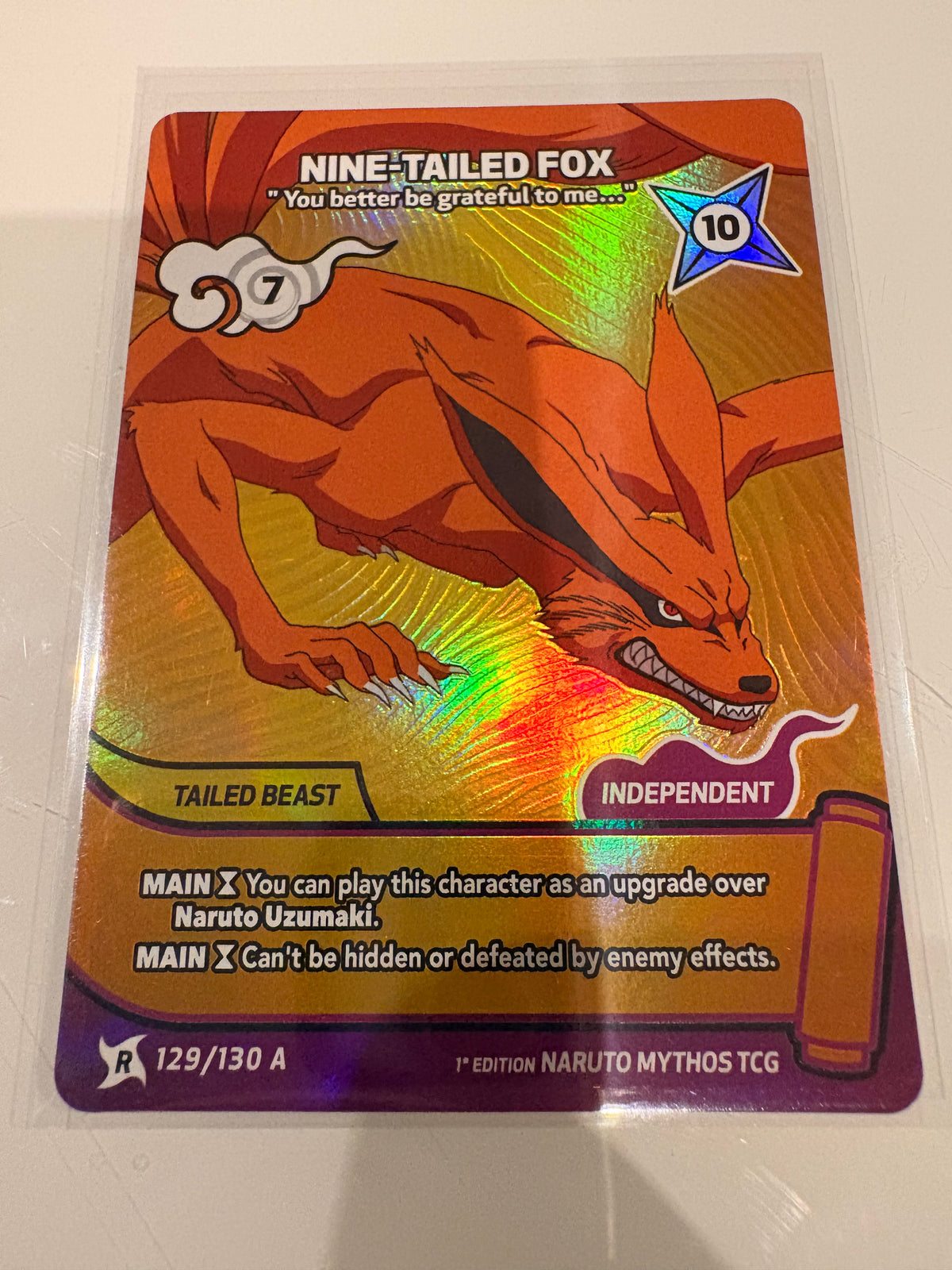 Carte Naruto Mythos TCG : Nine-Tailed Fox – “You better be grateful to me…” (Rare Holo Alt Art / Version A) - 129/130 A - 1st Editio