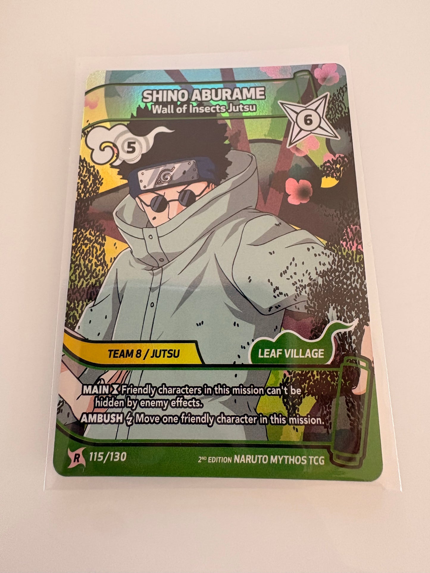 Carte Naruto Mythos TCG : Shino Aburame – Wall of Insects Jutsu (Rare) - 115/130 - 2nd Edition