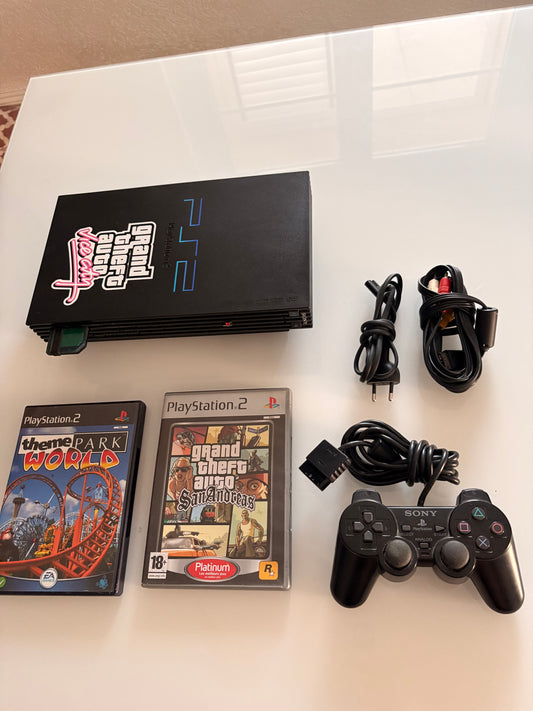 Pack Console PlayStation 2 (PS2 Fat) Noire + 1 Manette + Carte Mémoire + 2 Jeux + Câbles