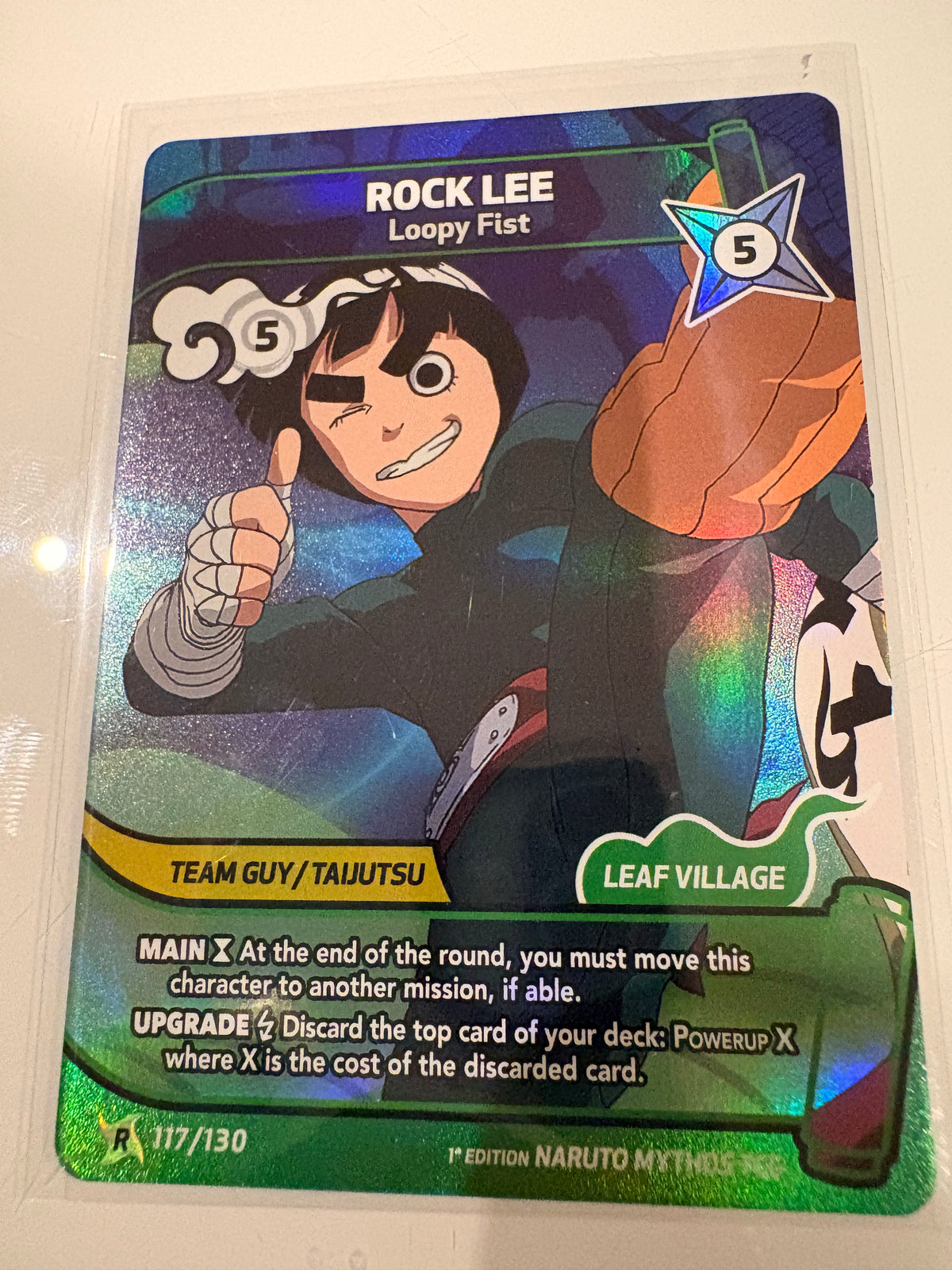 Carte Naruto Mythos TCG : Rock Lee – Loopy Fist (Rare Holo) - 117/130 - 1st Edition