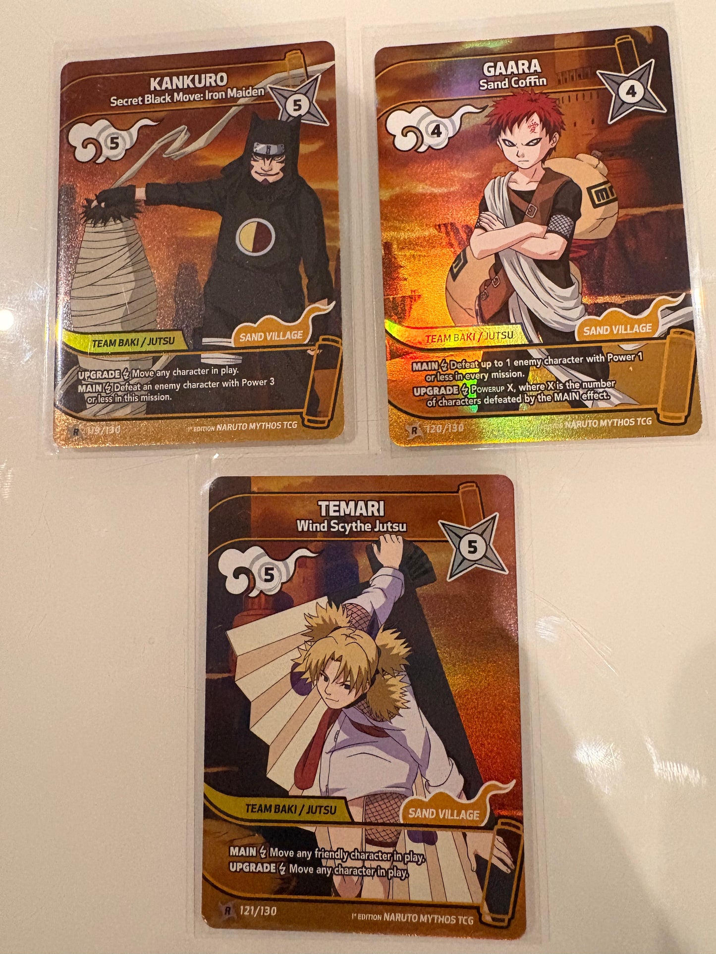 Lot Trio Sand Siblings / Team Baki (Rare Holo) – Gaara, Temari, Kankuro - 1st Edition Naruto Mythos TCG
