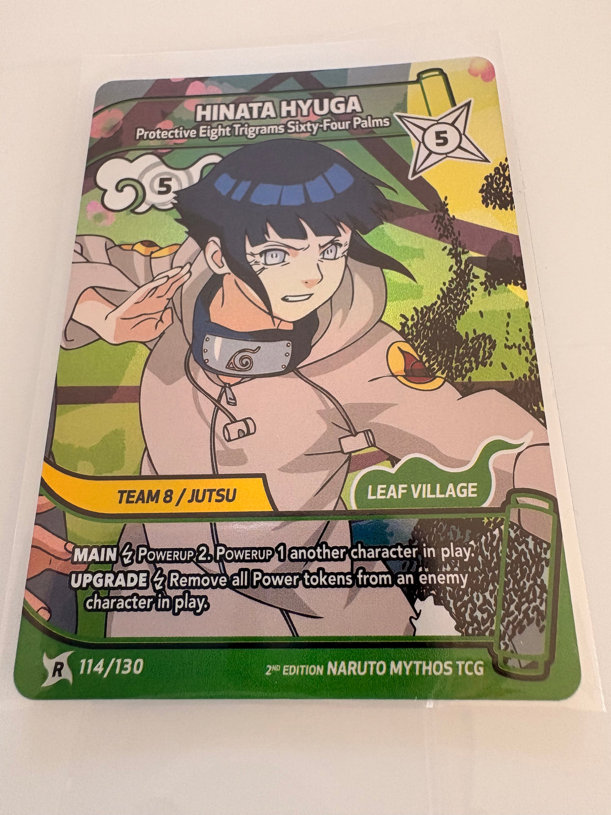 Carte Naruto Mythos TCG : Hinata Hyuga – Protective Eight Trigrams Sixty-Four Palms (Rare) - 114/130 - 2nd Edition