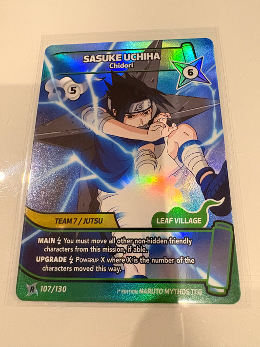 Carte Naruto Mythos TCG : Sasuke Uchiha – Chidori (Rare Holo) - 107/130 - 1st Edition