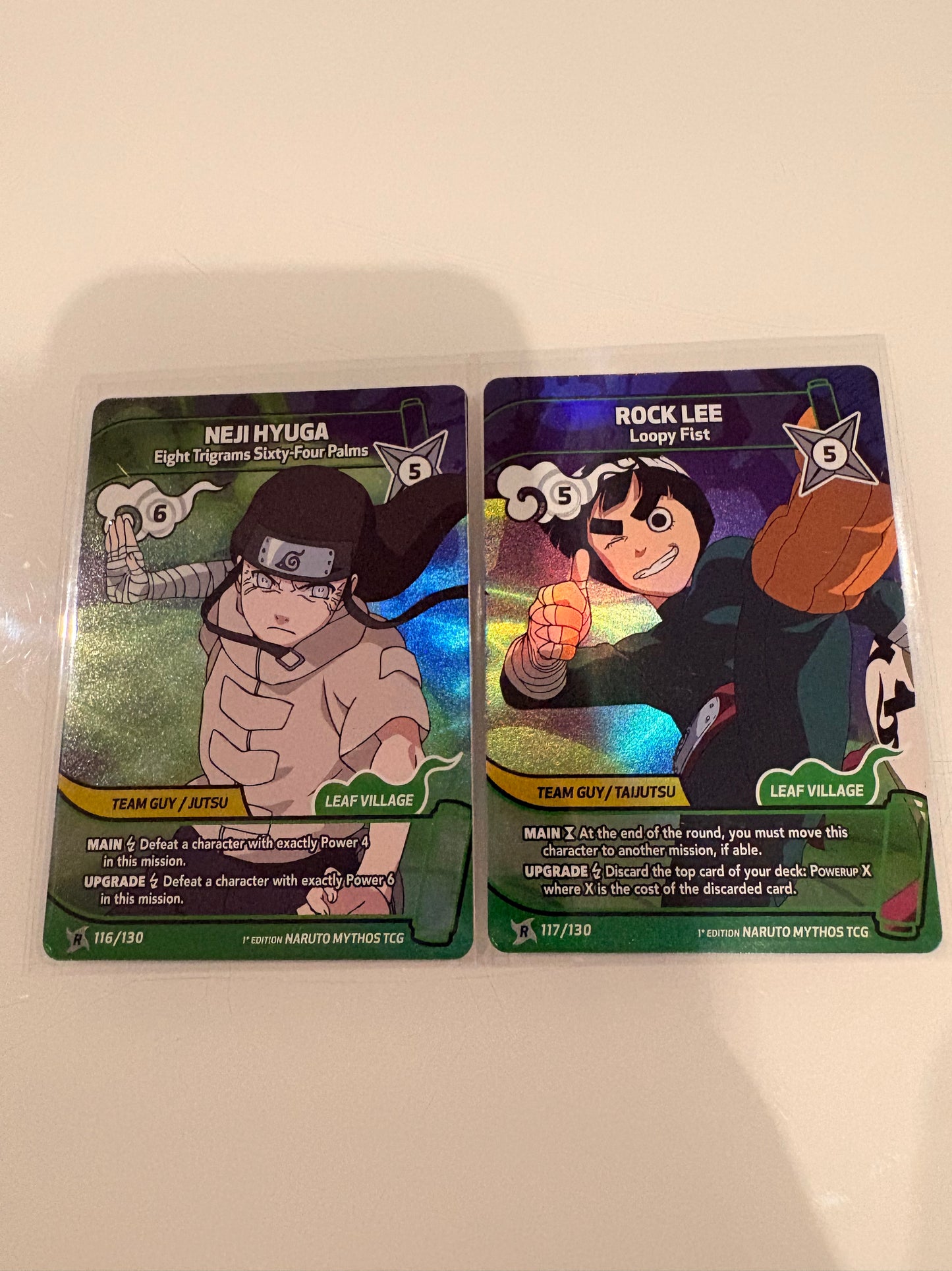 Lot Duo Team Guy (Rare Holo) – Neji Hyuga & Rock Lee - 1st Edition Naruto Mythos TC
