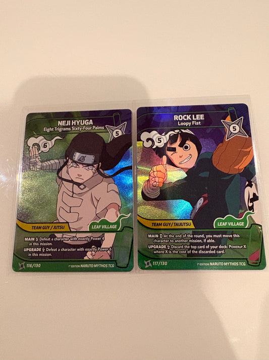 Lot Duo Team Guy (Rare Holo) – Neji Hyuga & Rock Lee - 1st Edition Naruto Mythos TC