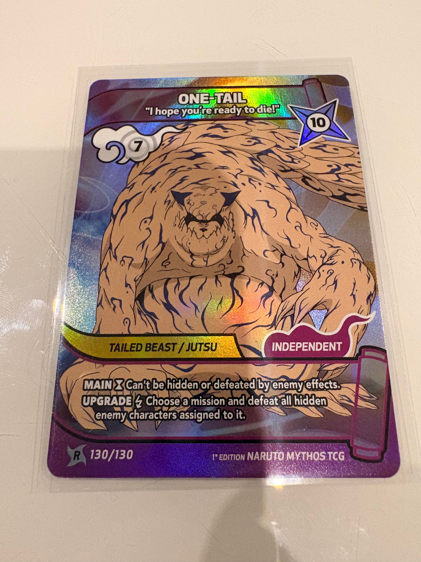 Carte Naruto Mythos TCG : One-Tail – “I hope you’re ready to die!” (Rare Holo) - 130/130 - 1st Edition